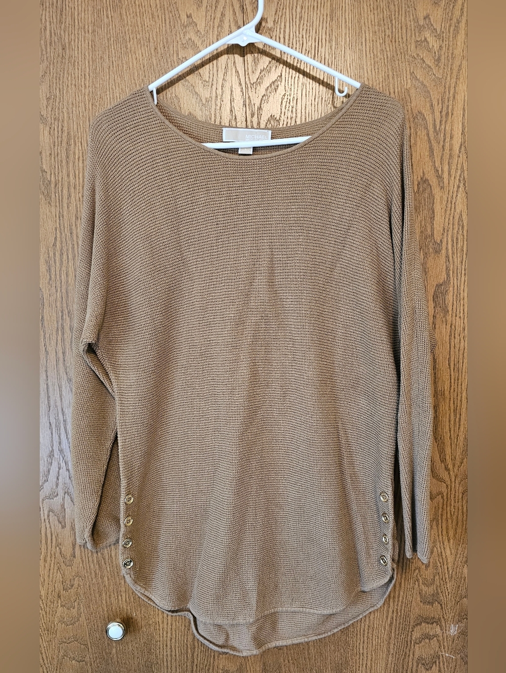 MICHAEL Michael Kors Women's Tan Knit Sweater with Side Button Detail